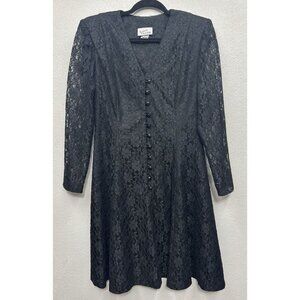 Vtg Gothic Dress 8 Black Floral Lace Sheer Sleeve Emo  goth whimsigoth punk